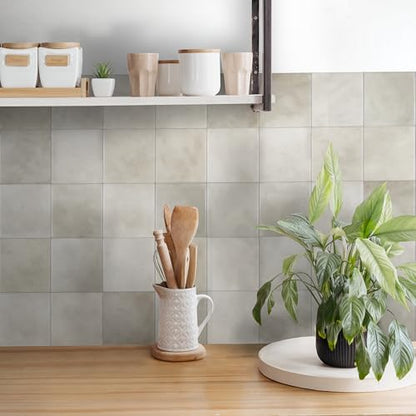 Smart Tiles Peel and Stick backsplash, Zellige Stone Greige, 9"x9" - color: Stone Greige