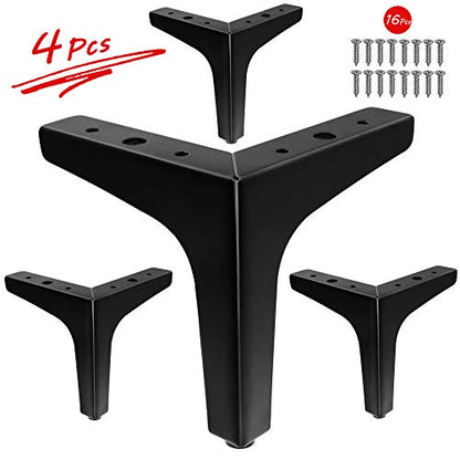 4 Pack 4 Inch Furniture Legs, Chrome Metal Polished Triangle Feet - color: Matte Black, size: 6 inches, 4 Pcs