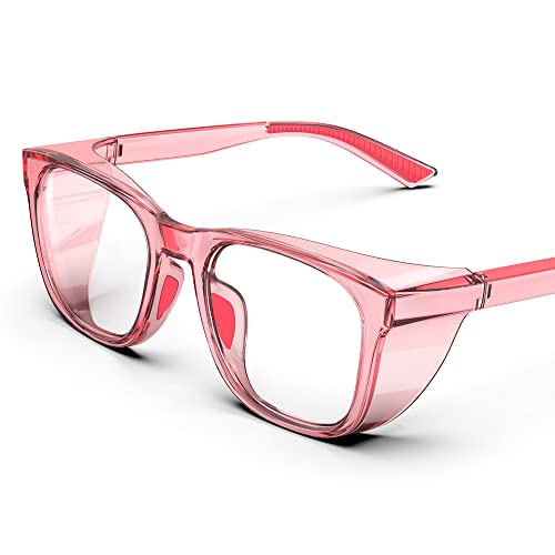 DILANCO Clear Safety Glasses Goggles With Side Shields for Women Men,Fog & Scratch-Resistant Complete UV Protection Eyewear - color: Pink
