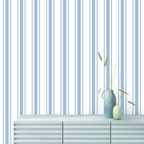 Blue Striped Peel and Stick Wallpaper 17.3" x 400" - color: Blue, size: 17.3" x 400"