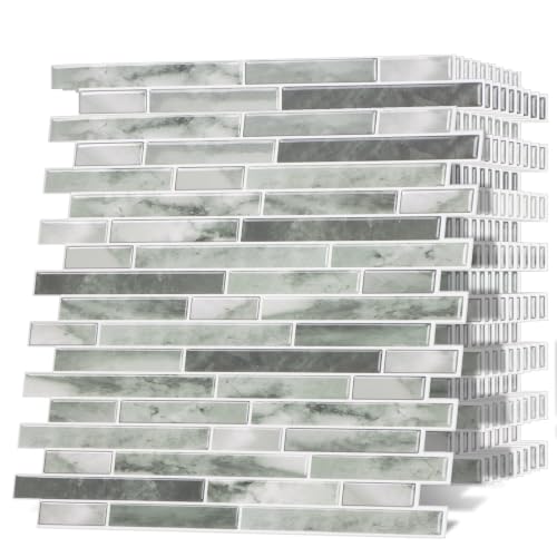 Peel and Stick Backsplash Tile, Stick on Green Marble Look Mosaic Wall Tile - color: Marble Green