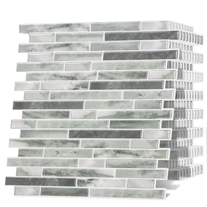 Peel and Stick Backsplash Tile, Stick on Green Marble Look Mosaic Wall Tile - color: Marble Green