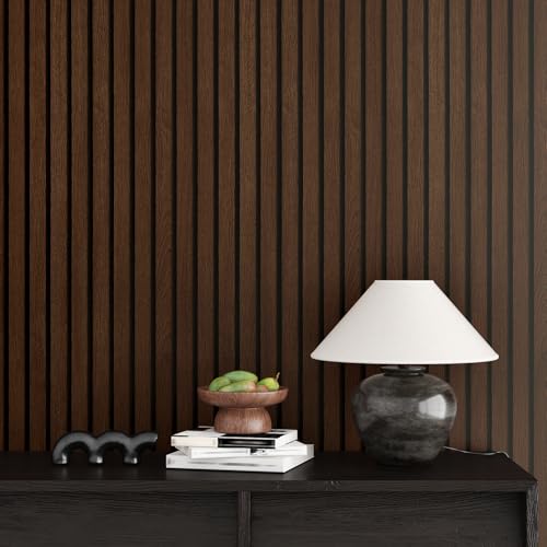 Wallercity Walnut Slat Wood Wallpaper Countertops Peel and Stick Waterproof Rustic Brown Wooden Striped Wallpaper Wood Grain Contact Paper for Cabinets Kitchen Counter Top Desk Wrap Table 15.8"x78.7" - color: Black/Brown, size: 15.8" x 78.7"