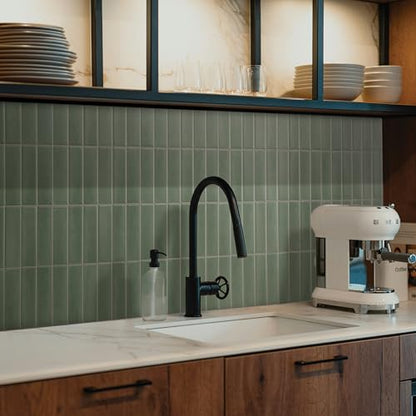 Smart Tiles Peel and Stick backsplash, Stacked Olive Green, 11.43"x9" - color: Olive Green