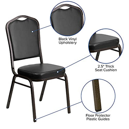 EMMA + OLIVER Black Vinyl Crown Back Stacking Banquet Chair - color: Black Vinyl/Gold Vein Frame