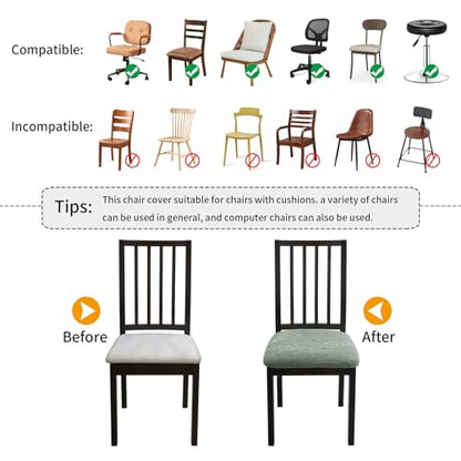 Fuloon Waterproof Seat Cushion Covers 4 PCS, Stretch Dining Room Chair Covers Washable Kitchen Chair Slipcover Protector Removable (Green) - color: T-green