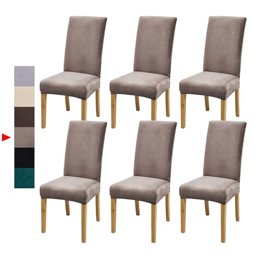 Velvet Dining Chair Covers,Dining Room Chair Covers Set of 6 - color: Velvet Champagne, size: 6