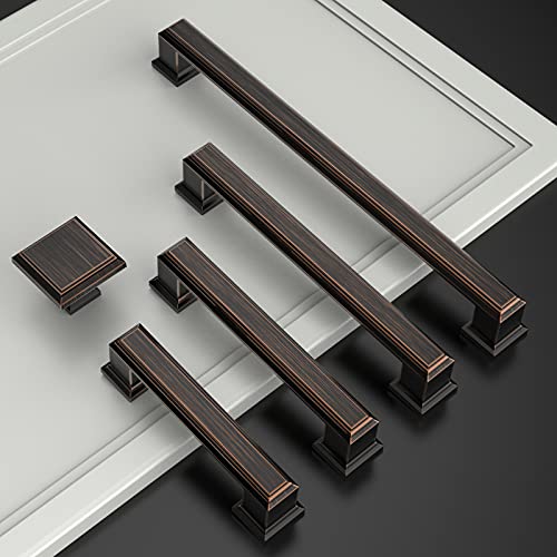 Amerdeco 10 Pack Oil Rubbed Bronze Cabinet Pulls 3-3/4 Inch(96mm) Hole Center Cabinet Hardware Kitchen Cabinet Handles for Bathroom Drawer Pulls Dresser Pulls ZH0001 - color: Oil Rubbed Bronze, size: 3.75" hole center, style: 10 Pack