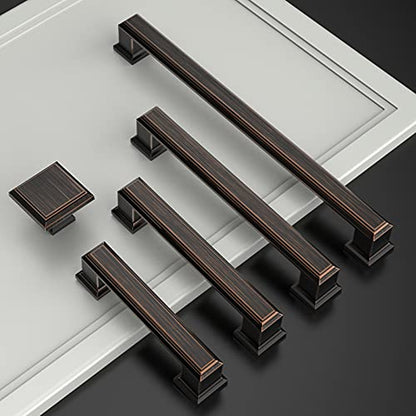 Amerdeco 10 Pack Oil Rubbed Bronze Cabinet Pulls 3-3/4 Inch(96mm) Hole Center Cabinet Hardware Kitchen Cabinet Handles for Bathroom Drawer Pulls Dresser Pulls ZH0001 - color: Oil Rubbed Bronze, size: 3.75" hole center, style: 10 Pack