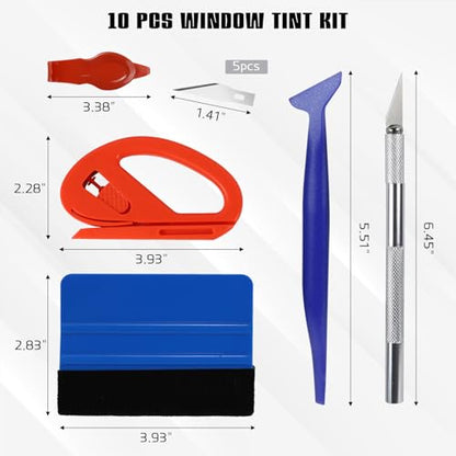 10PCS Window Tint Kit, Car Vinyl Wrap Application Tools, Auto Window Film Tinting Kit, Glass Protective Film Installation Set Includes Squeegees, Cutting Knife with Blades - size: 10PCS