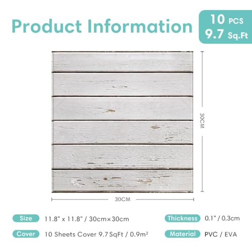Commomy 3D Faux Wood Wall Stickers Peel and Stick 10 Pcs 11.8" x 11.8" - color: Wood-AQ
