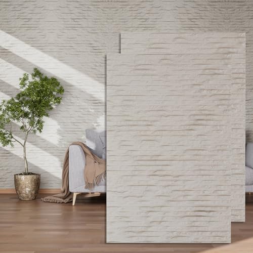 3D Wall Panels - 4PCS 47.2"x23.6" Faux Stone Wall Covering - MCM Modified Clay Material for Home Art, Accent Brick, Modern Exterior/Interior Decoration, Covering 31 sq.ft Texture White - color: TextureWhite, size: 23.6" x 47.2"