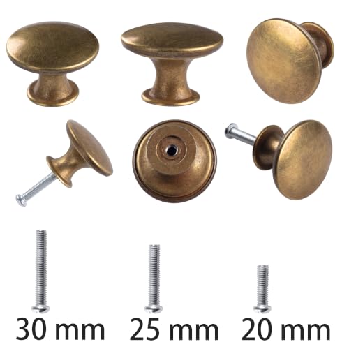 20 Pack Antique Brass Kitchen Cabinet Knobs Round Drawer Pulls - color: Yellow bronze