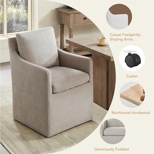 KISLOT Upholstered Dining Chairs with Casters, No Assembly Modern Accent Armchair with Rollers for Dining Room, Bedroom, Living Room, Reading Room, Already Assembled, Sand, 4 Box - color: Sand, size: Set of 4 (4 BOX)