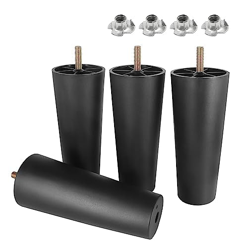 4pcs Plastic Furniture Legs 6" with T-Nuts, M8-1.25 Thread Bolt - size: 6 Inch, M8-1.25 Metric Thread Bolts
