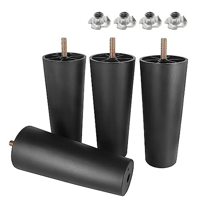 4pcs Plastic Furniture Legs 6" with T-Nuts, M8-1.25 Thread Bolt - size: 6 Inch, M8-1.25 Metric Thread Bolts