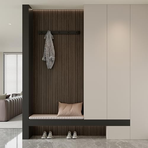 Yutianli PVC Slat Wall Panel Peel and Stick 118"x 15.7" Faux Wood Slat Panel Artificial Smoked Wood Grain Self-Adhesive Soundproof 3D Wall Panel for Walls and Ceilings - color: Smoked, size: 118"x15.7"