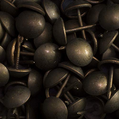 100-Pack Upholstery Tacks - 7/16 inch Decorative Furniture Nails for Chairs, Headboards, and DIY Decor - Dark Antique Brass Heavy Duty Furniture Pins - DX0511DAB
