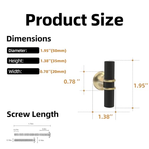 10 Pack Cabinet knurled Knobs Matte Black and Brushed Gold Kitchen Cabinet Knobs Aluminum and Zinc Alloy Drawer Pulls Solid Cabinet Hardware - color: Black and Brushed Gold Knurled, size: Knobs