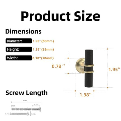 10 Pack Cabinet knurled Knobs Matte Black and Brushed Gold Kitchen Cabinet Knobs Aluminum and Zinc Alloy Drawer Pulls Solid Cabinet Hardware - color: Black and Brushed Gold Knurled, size: Knobs