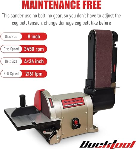 BUCKTOOL Rotating Base Belt Disc Sander with Y-Fitting,4x36" Belt,8" Disc - size: 3/4 HP & 4"x36" & 8" & Rotating Base