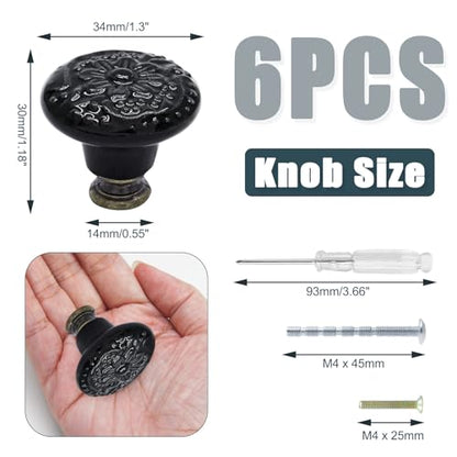 Biaungdo 6 Pcs Black Ceramic Kitchen Cabinet Knobs - color: Black