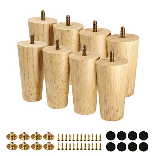 FoDau770 Rubber Wood Legs 4", Straight Taper, 5/16"-18 Thread, 8pcs - color: Varnish, size: 4 Inch - Straight (90°)