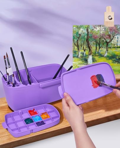 GAMENOTE Paint Brush Cleaner, Paint Brush Holder and Palette, Purple - color: Purple
