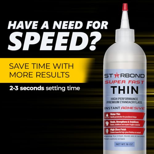 Starbond Super Fast Thin CA Glue Complete Refill Kit (16 oz) – Cyanoacrylate Super Glue with Extra Bottles, Caps, Microtips & Yorker Spout for Cracks, Joints, Woodworking, Woodturning & Model Building - size: 16 ounce