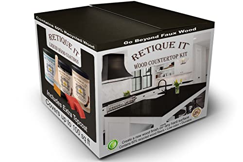 Retique It Liquid Wood Countertop Kit with Wood Gel Stain - Genuine Wood Finished countertops (42 oz (All Countertops), 10 Classic Black) - color: 10 Classic Black, size: 42 oz (All Countertops)
