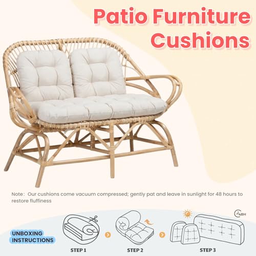 Wicker Chair Cushions 3 Piece Set, Waterproof Outdoor Cushion for Patio Furniture, Loveseat and U-Shaped Wicker Furniture Cushions, CreamWhite - color: Creamwhite