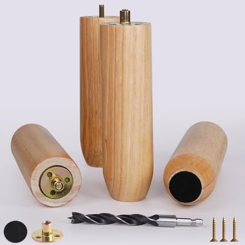 8 Inch Tall Heavy Duty Natural Wooden Furniture Legs Set of 4 - Cylindrical Solid Wood Legs for Sofa, Couch & High Tables - Varnished Replacement Feet - color: Varnished, size: 8 Inch