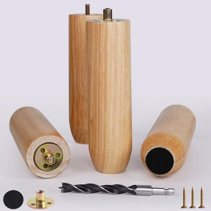 8 Inch Tall Heavy Duty Natural Wooden Furniture Legs Set of 4 - Cylindrical Solid Wood Legs for Sofa, Couch & High Tables - Varnished Replacement Feet - color: Varnished, size: 8 Inch