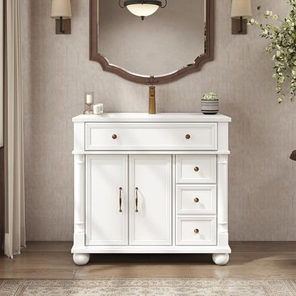 Bathroom Vanity Cabinet with Sink, White, 35.6 x 18.7 x 34 in