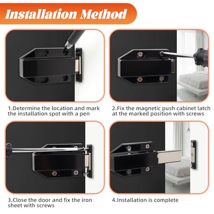 2 Pack Magnetic Push Latches, Push to Open Magnetic Cabinet Latch, Magnetic Touch Release Latches with Strong Pop Out, Magnetic Cabinet Door Catch for Kitchen Cabinets Cupboards Drawers, Black - color: Black