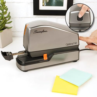 Swingline Electric Stapler, 60 Sheet Capacity, Optima 60, Jam Free, Auto or Manual, Black and Silver (48210) - size: 60 Sheet, style: Full Strip (Pack of 1)