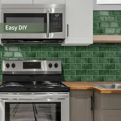 10-Sheet Thick Peel and Stick Kitchen Backsplash Tiles - color: Light Green