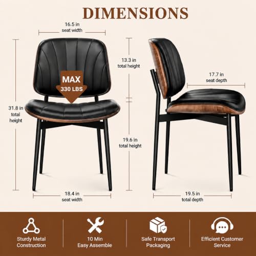 REONEY Dining Chairs Set of 4, Mid-Century Modern Kitchen Chairs, Black - color: Black Shell Strips