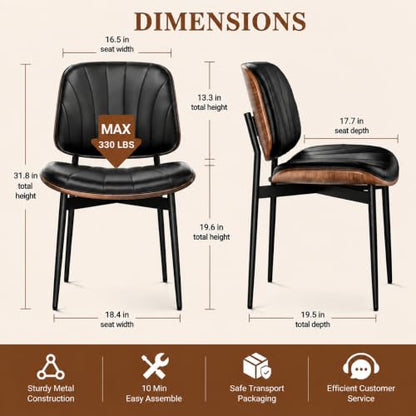 REONEY Dining Chairs Set of 4, Mid-Century Modern Kitchen Chairs, Black - color: Black Shell Strips