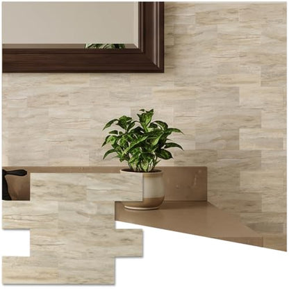 10 Sheets Warm Beige PVC Subway Tiles Peel and Stick Backsplash,11.8''x11.8'' Heat Resistant Stick on Tiles for Kitchen,Waterproof Peel and Stick Wall Tiles for Bathrrom - color: Warm Beige Stone