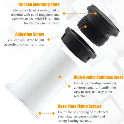 White Adjustable Furniture Legs 2in 4 Pack Steel with Screws - size: 2inch