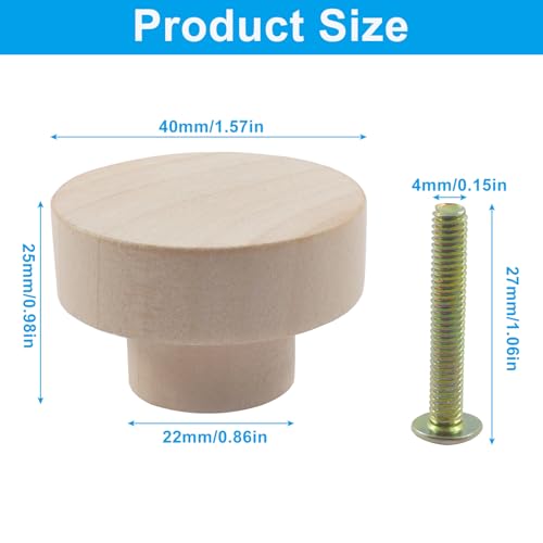 Wood Cabinet Knobs, Flat Top Round, 40mm, 16Pcs - size: 40 mm