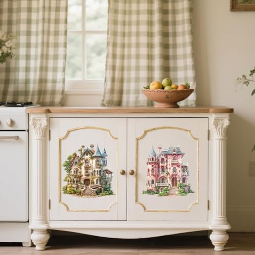 Peacoblue Baroque-Style Villa Rub On Transfers for Furniture Craft 6"x12" - style: Baroque-Style Villa