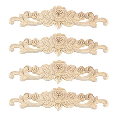 Antrader 4Pcs Wooden Carved Appliques Onlays for DIY Furniture,7.87x1.97in - style: Style 2