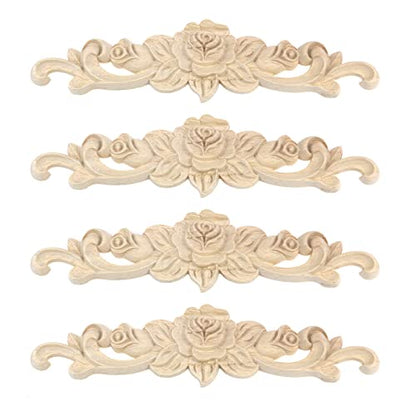 Antrader 4Pcs Wooden Carved Appliques Onlays for DIY Furniture,7.87x1.97in - style: Style 2