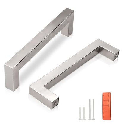 KNOBWELL 20 Pack| 4 inch Square Bar Drawer Handles Brushed Nickel, Kitchen Cupboard Handles Dresser Drawer Pulls Furniture Hardware Dresser Drawer Pull Handles - color: Brushed Nickel, size: Hole Center:4 inch(102mm)