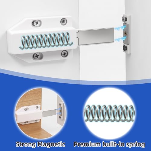 2 Pack Magnetic Push Latch Heavy Duty Push to Open Cabinet Hardware Magnetic Touch Latches for Large Door Push Release Latches Kitchen Drawer Push Catch Press Out Latch (White) - color: White