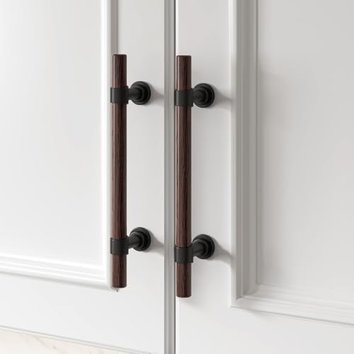 homdiy 10 Pack 5 Inch Hole Center Wood Cabinet Pulls Black Cabinet Handles - color: Walnut Wood Grain& Black, size: 5 in Hole Centers