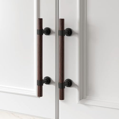 homdiy 10 Pack 5 Inch Hole Center Wood Cabinet Pulls Black Cabinet Handles - color: Walnut Wood Grain& Black, size: 5 in Hole Centers