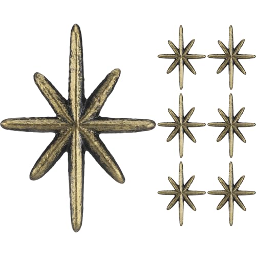 6 Set Unique Antique Gold Cast Iron Drawer Pulls & Cabinet Knobs - color: Antique Gold, size: 8-pointed Star